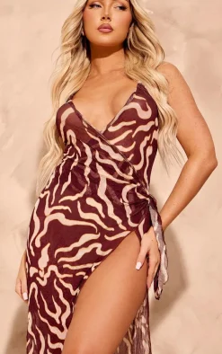 Multi Tie Dye Printed Crinkle Wrap Tie Front Maxi Dress