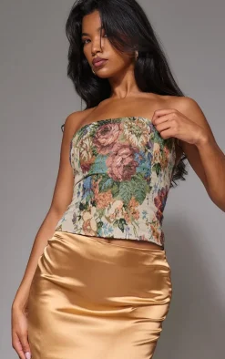 Multi Woven Jacquard Bandeau Long Top