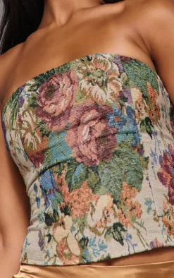 Multi Woven Jacquard Bandeau Long Top