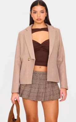 Mushroom Cinched In Wool Look Blazer
