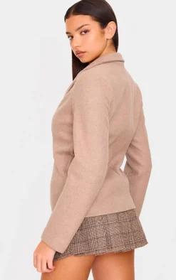 Mushroom Cinched In Wool Look Blazer