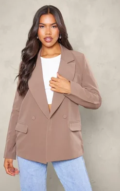 Mushroom Double Breasted Oversized Boxy Fit Blazer