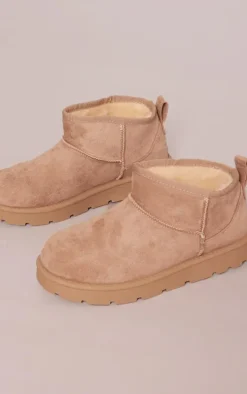 Mushroom Faux Suede Cleated Mini Ankle Boots