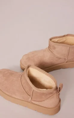 Mushroom Faux Suede Cleated Mini Ankle Boots