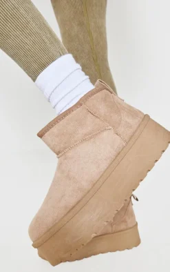 Mushroom Faux Suede Round Toe Platform Ankle Boots