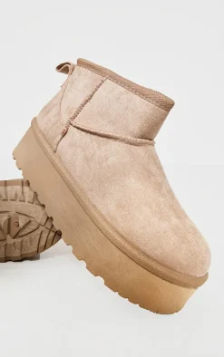 Mushroom Faux Suede Round Toe Platform Ankle Boots