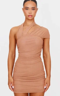 Mushroom Mesh Neck Detail Mini Dress