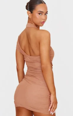 Mushroom Mesh Neck Detail Mini Dress