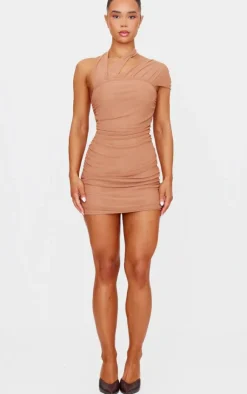 Mushroom Mesh Neck Detail Mini Dress