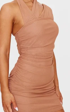 Mushroom Mesh Neck Detail Mini Dress