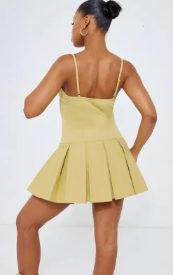 Mustard Cargo Corset Pleated Bodycon Dress