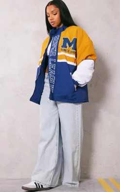 Mustard Contrast Varsity Nylon Graphic Bomber Jacket