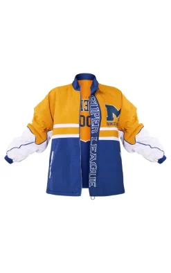 Mustard Contrast Varsity Nylon Graphic Bomber Jacket