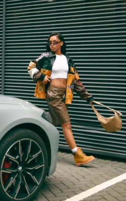 Mustard Faux Leather Graphics Oversized Racer Jacket