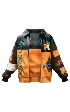Mustard Faux Leather Graphics Oversized Racer Jacket