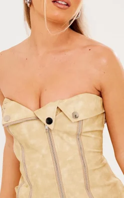 Mustard Faux Leather Zip Detail Mini Dress