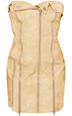 Mustard Faux Leather Zip Detail Mini Dress