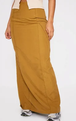 Mustard Peached Seam Detail Maxi Skirt