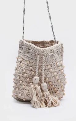Natural Beaded Cross Body Bag