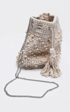 Natural Beaded Cross Body Bag