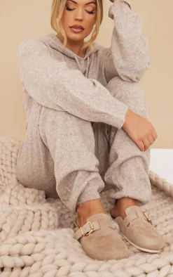 Natural Buckle Detail Faux Suede Mules