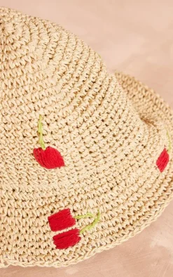 Natural Cherry Raffia Bucket Hat