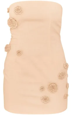 Natural Floral Applique Bandeau Bodycon Dress