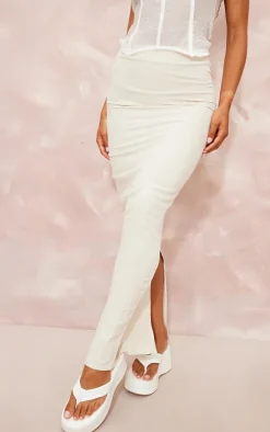 Natural Linen Look Split Back Pencil Maxi Skirt