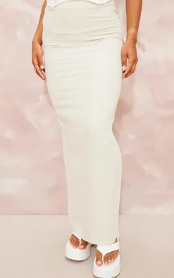 Natural Linen Look Split Back Pencil Maxi Skirt