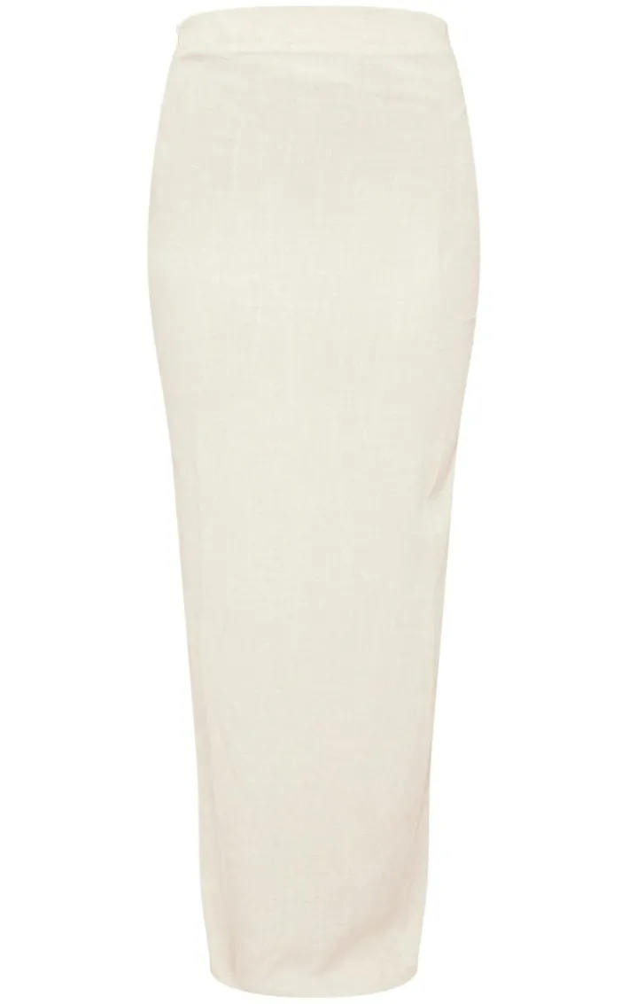 Natural Linen Look Split Back Pencil Maxi Skirt