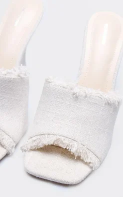 Natural Linen Look Square Toe Wedge Heeled Sandals