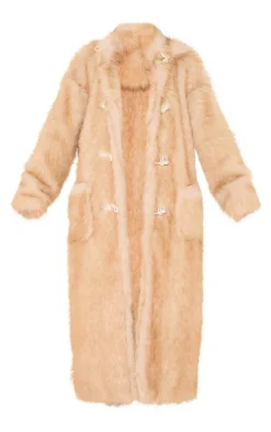 Natural Ombre Tip Hooded Faux Fur Maxi Coat