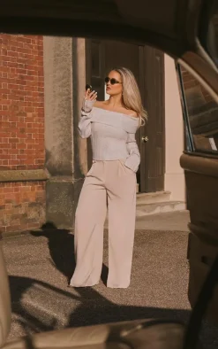 Natural Stone Floaty Tailored Wide Leg Pants