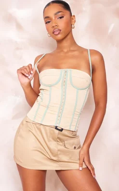 Natural Stone Tailored Look Stretch Woven Halter Corset