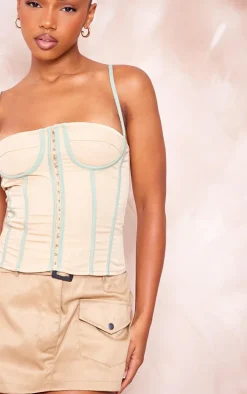 Natural Stone Tailored Look Stretch Woven Halter Corset