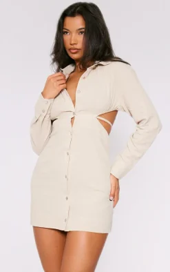 Natural Stone Textured Open Back Detail Shirt Dress