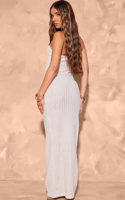 Natural Textured Cut Out Halterneck Maxi Dress