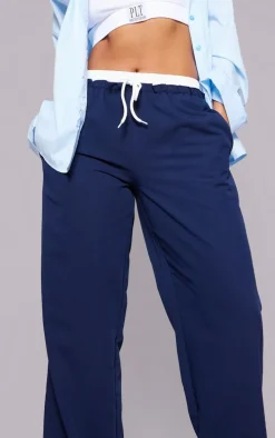 Navy Boxer Detail Drawstring Waist Pants