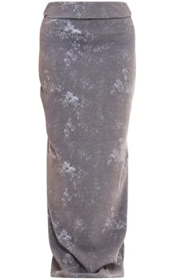 Navy Brushed Soft Rib Fold Over Waist Maxi Skirt