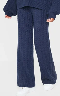 Navy Cable Knit Wide Leg Pants