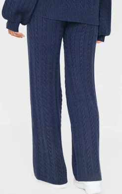 Navy Cable Knit Wide Leg Pants