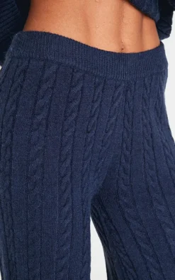 Navy Cable Knit Wide Leg Pants