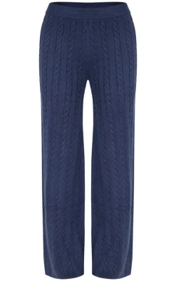 Navy Cable Knit Wide Leg Pants