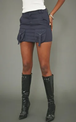 Navy Cargo Pocket Detail Micro Mini Skirt