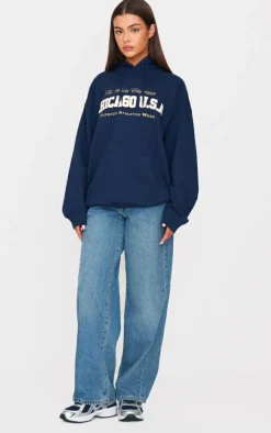 Navy Chicago USA Embroidered Hoodie