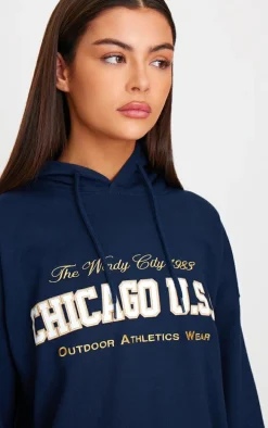 Navy Chicago USA Embroidered Hoodie