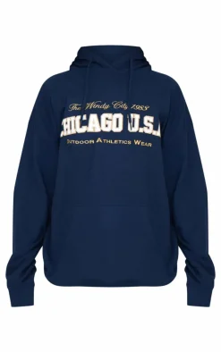 Navy Chicago USA Embroidered Hoodie