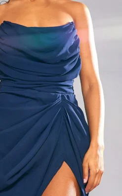 Navy Chiffon Corset Bandeau Draped Midi Dress