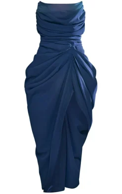 Navy Chiffon Corset Bandeau Draped Midi Dress