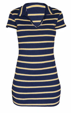 Navy Collar Striped Bodycon Dress